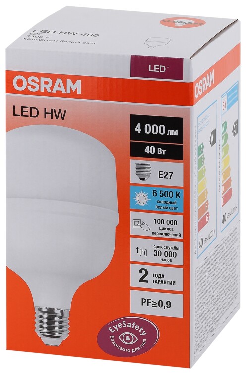 Лампа светодиод. (LED) Цилиндр Е27 40Вт 4000лм 6500К 230В матов. Osram