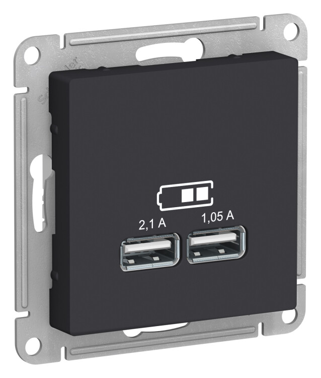 Розетка USB-А 2-я, 2,1А, карбон  ATLAS DESIGN