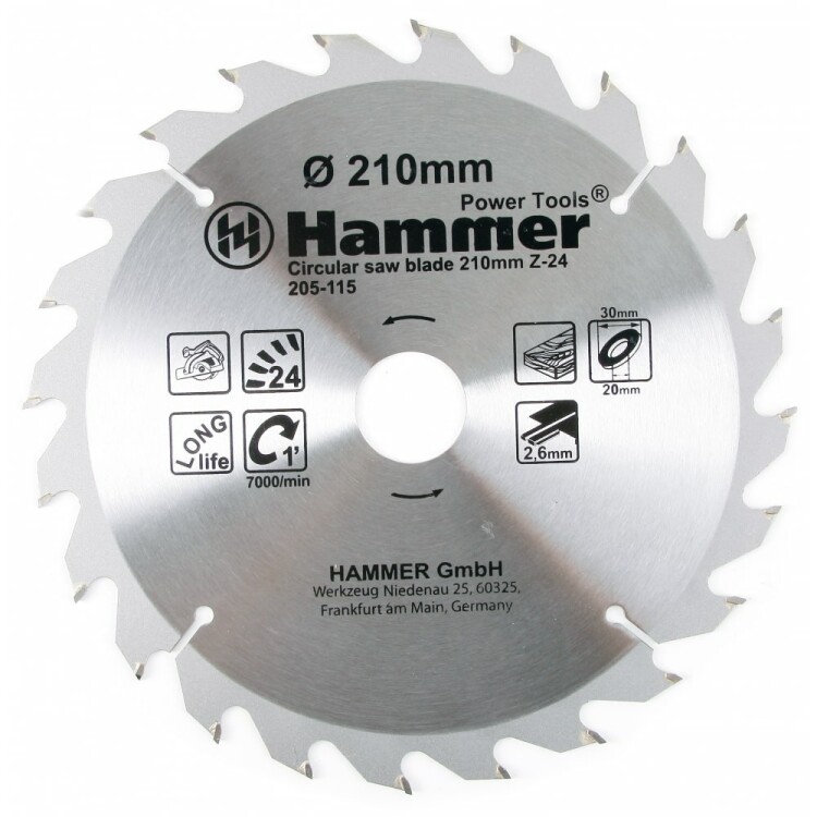 Диск пильный Hammer Flex 205-115 CSB WD  210мм*24*30/20мм по дереву