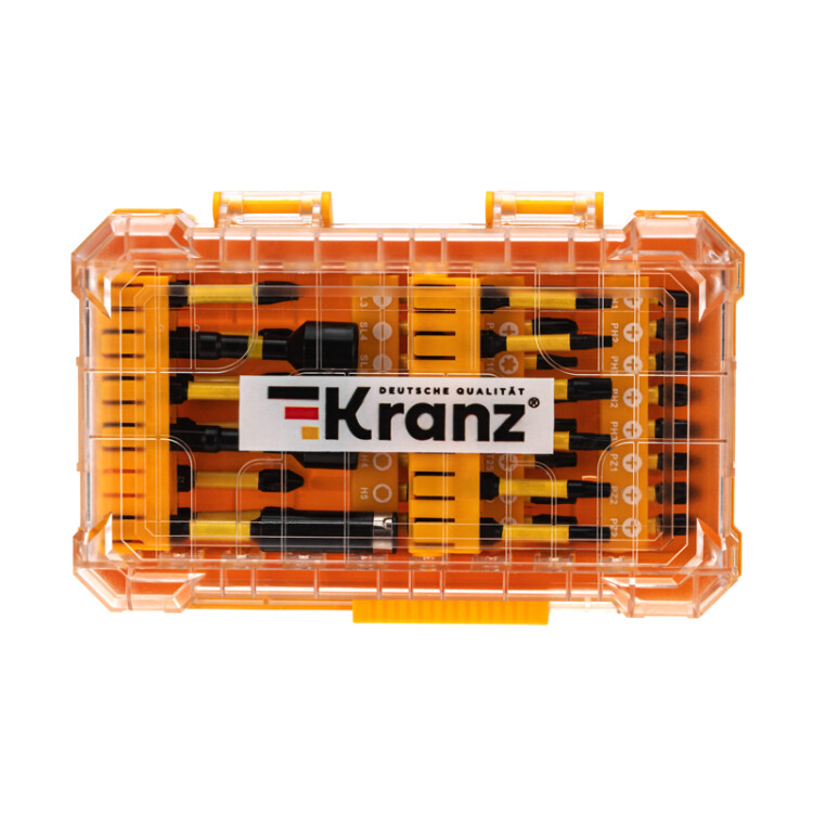 Набор торсионных бит с магнитным держателем и торцевыми головками, пластиковый кейс, 41 шт KRANZ