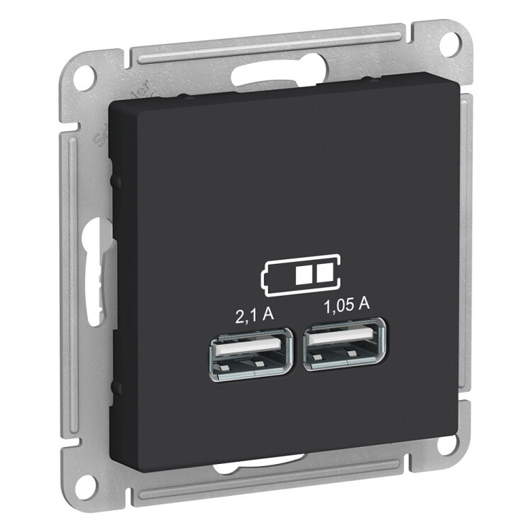 Розетка USB-А 2-я, 2,1А, карбон  ATLAS DESIGN